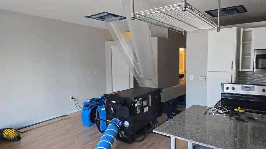 Drying equipment working in a room of a Bloomington home during a dry-out